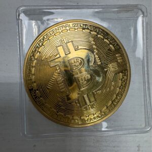 Gold-Tone Bitcoin Commemorative Collectible Coin with Display Case