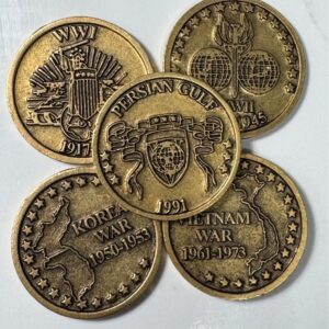 Military Service Commemorative Challenge Coin Set (WWI, WWII, Korea, Vietnam & Persian Gulf)